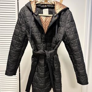 Sandro Black Quilted Puffer Coat with Patterned Lining